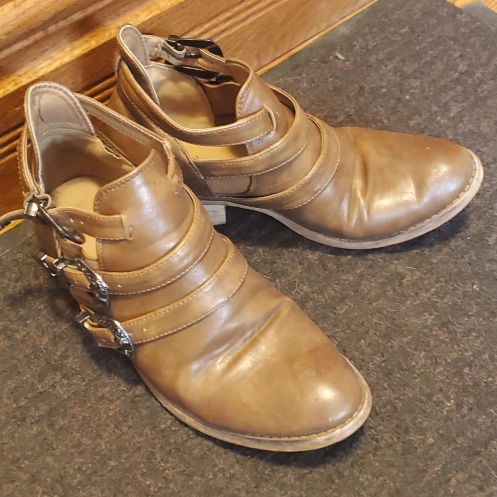 Booties, cognac, faux leather